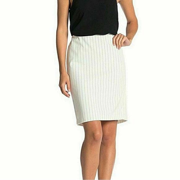 Philosophy White Pinstripe Knee Length Pencil Skirt - Picture 1 of 5